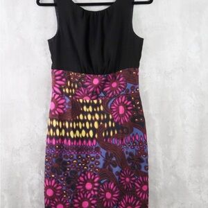 Trina Turk Black and Pink Patterned Midi Dress